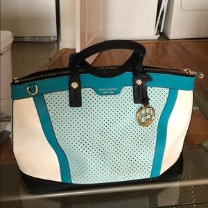 Henri Bendel two tone blue and white purse